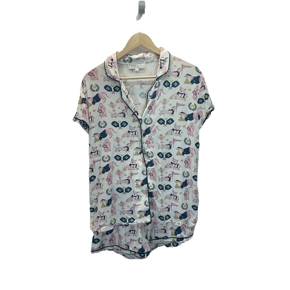 Toss Designs M Rayon‎ Weiner Dog pickleball Short Pajama Set Size M Pink Soft